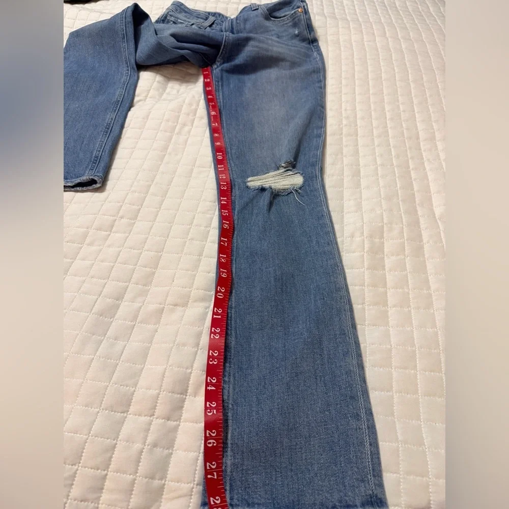PAIGE Light Blue Straight Leg Jeans with Knee Rip